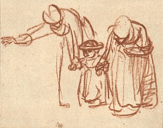 两个女人教孩子走路 Two Women Teaching a Child to Walk (c.1635 – c.1637)，伦勃朗