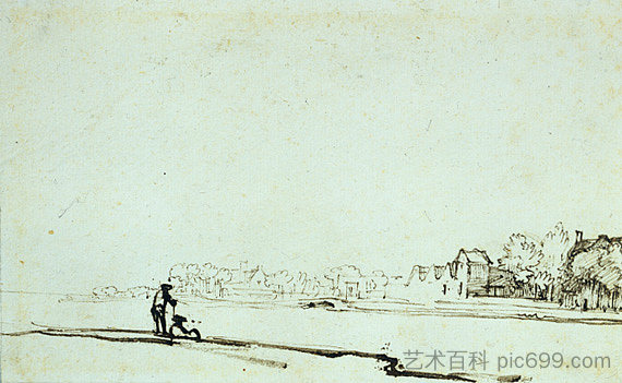 阿姆斯特丹阿姆斯特尔河的景色 View of Amstel river in Amsterdam (c.1640 - 1641)，伦勃朗