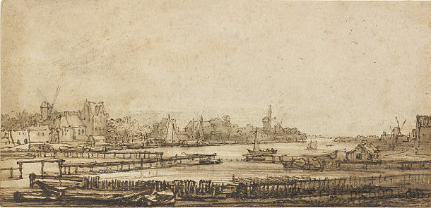 从城墙上俯瞰阿姆斯特尔河 View over the Amstel from the Rampart (1646 - 1650)，伦勃朗