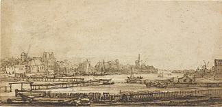 从城墙上俯瞰阿姆斯特尔河 View over the Amstel from the Rampart (1646 – 1650)，伦勃朗