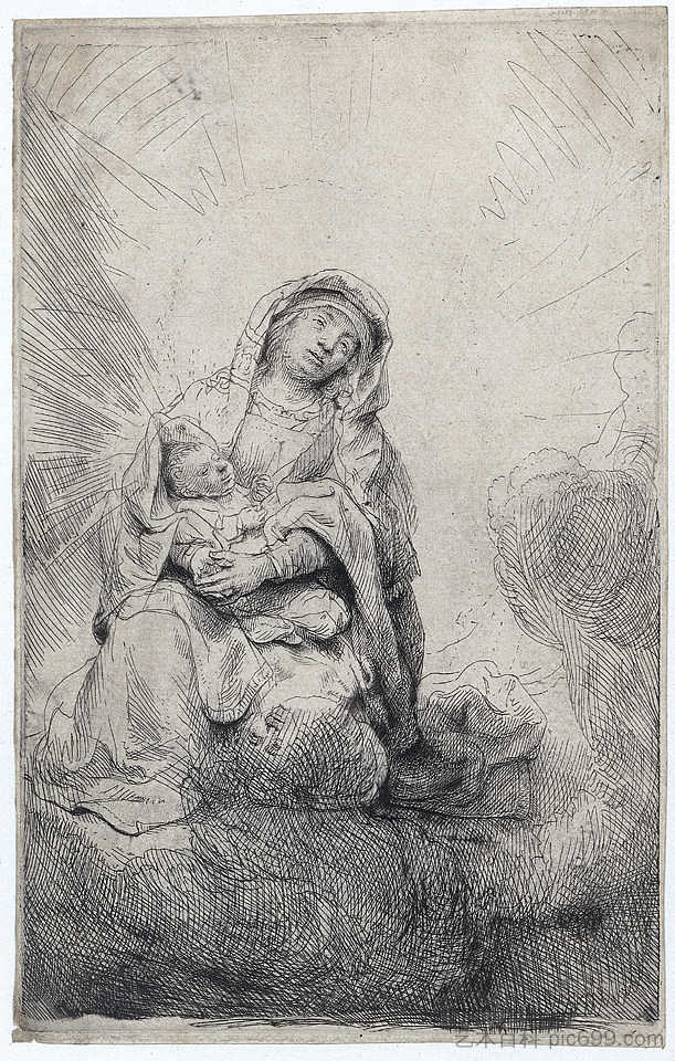 云中的处女和孩子 Virgin and child in the clouds (1641)，伦勃朗