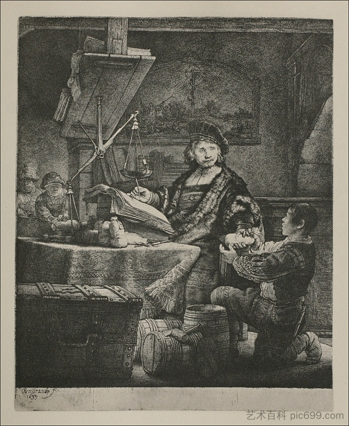 维滕布加特，《黄金秤》 Wittenboogaert, The Gold Weigher (1639)，伦勃朗