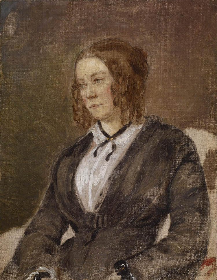 坐着的女人的肖像 Portrait of a Seated Woman (c.1853)，理查德·卡顿·伍德维尔