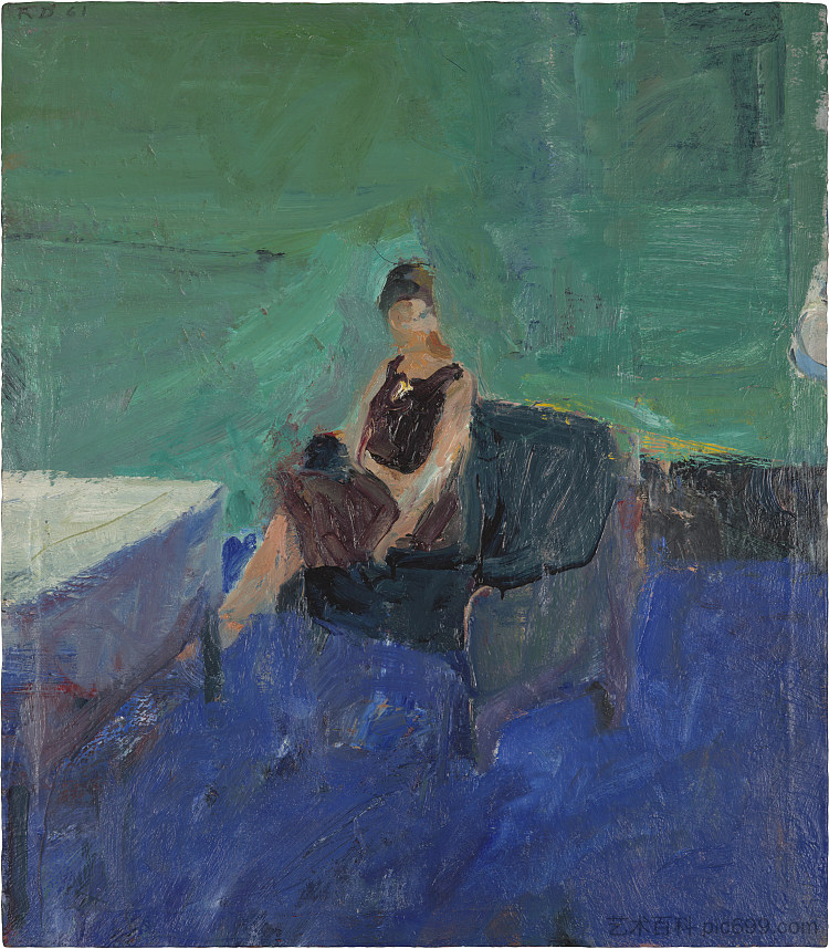 坐着的女人， 绿色内饰 Seated Woman, Green Interior (1961)，理查德德·迪本科恩