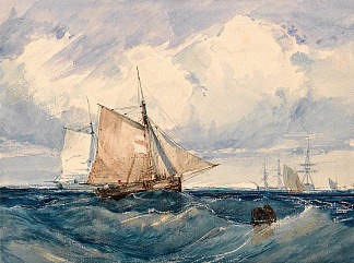 强风中的切割机和其他船只 A Cutter and other Ships in a Strong Breeze (1827; United Kingdom                     )，理查德德·帕克斯·伯宁顿