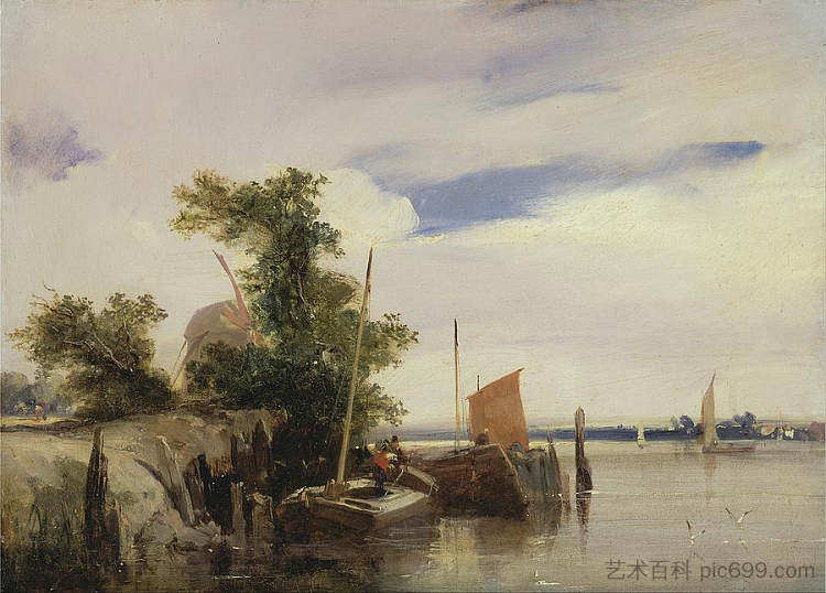 河上的驳船 Barges on a River，理查德德·帕克斯·伯宁顿