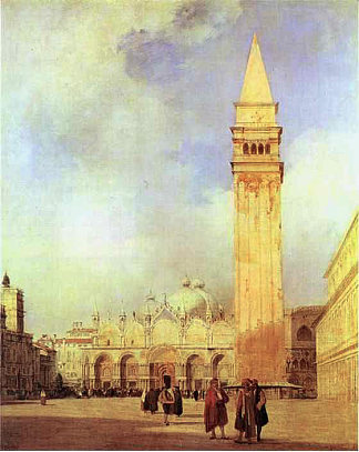 圣马可广场， 威尼斯 Piazza San Marco, Venice (1827; Italy                     )，理查德德·帕克斯·伯宁顿