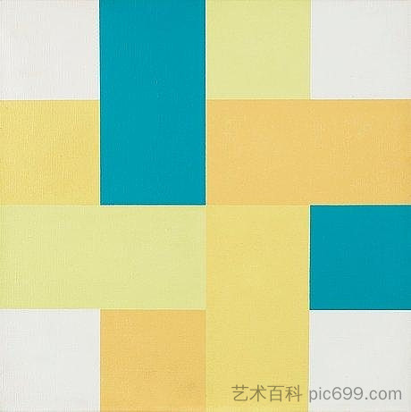 四个交织在一起的颜色组,带有蓝绿色的口音 Vier verschränkte Farbgruppen mit blau grünen Akzenten,理查德德·保罗·洛斯