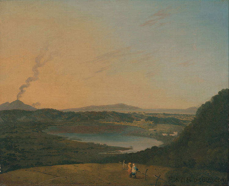 阿尼亚诺湖与远处的维苏威火山 Lago d'Agnano with Vesuvius in the distance (1775)，理查德德·威尔逊