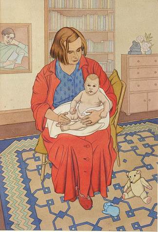 母亲与孩子（Jean和Anton Jones与Fred Jones的肖像） Mother and Child (Jean and Anton Jones with Portrait of Fred Jones Behind) (1942)，丽塔·安格斯