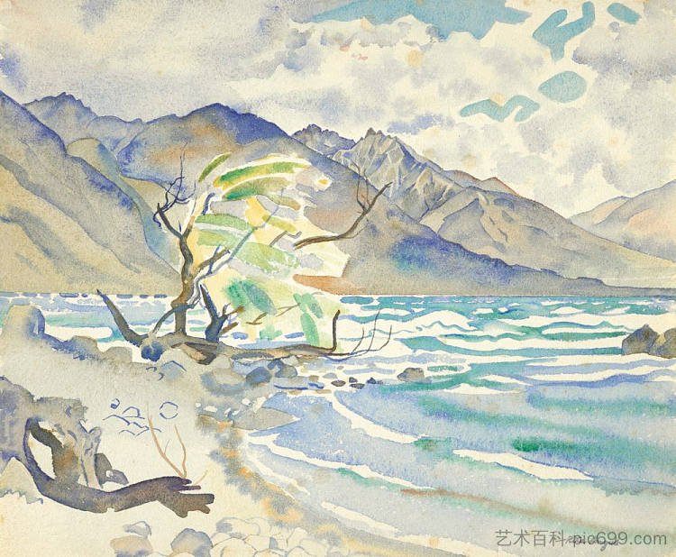 中奥塔哥（瓦卡蒂普湖和非凡）的素描 Sketch for Central Otago (Lake Wakatipu and the Remarkables) (1953)，丽塔·安格斯