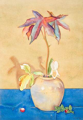 静物画。兰花和树叶 Still Life. Orchids and Leaves (1949)，丽塔·安格斯