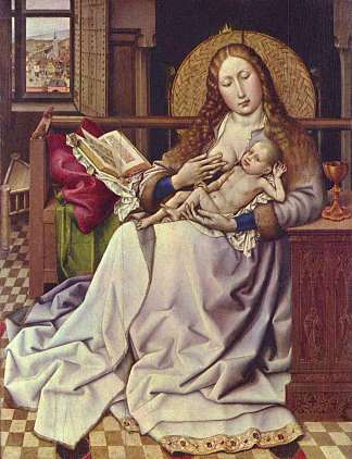 火幕前的处女和孩子 Virgin and Child Before a Firescreen (c.1440)，罗伯特.康宾