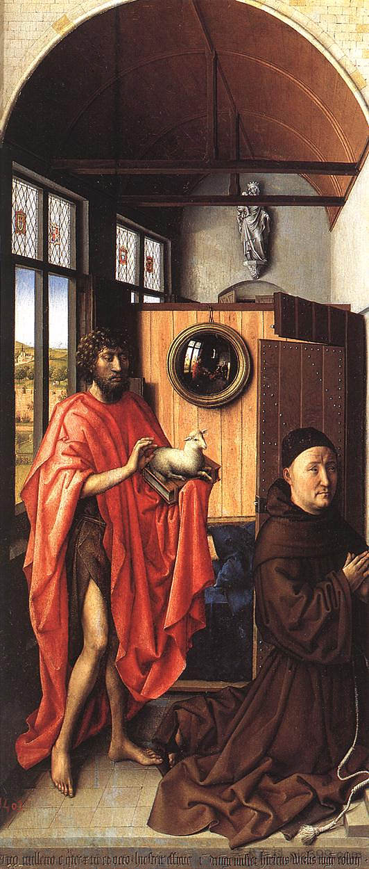 维尔祭坛画 - 施洗者圣约翰和捐赠者,海因里希·冯·维尔 Werl Altarpiece - St. John the Baptist and the Donor, Heinrich Von Werl (1438),罗伯特.康宾