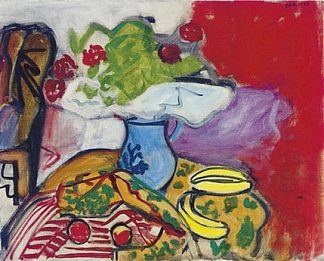 桌子上的水果和鲜花静物 Still life of fruit and flowers on a table (1961)，老罗伯特·德尼罗