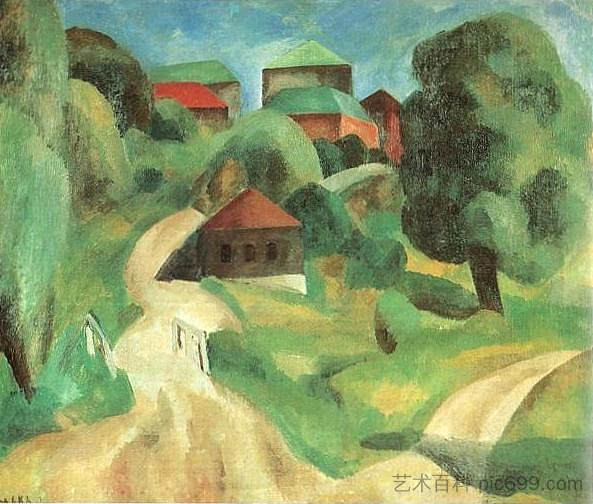 带桥的景观 Landscape with a Bridge (1912)，罗伯特·福克