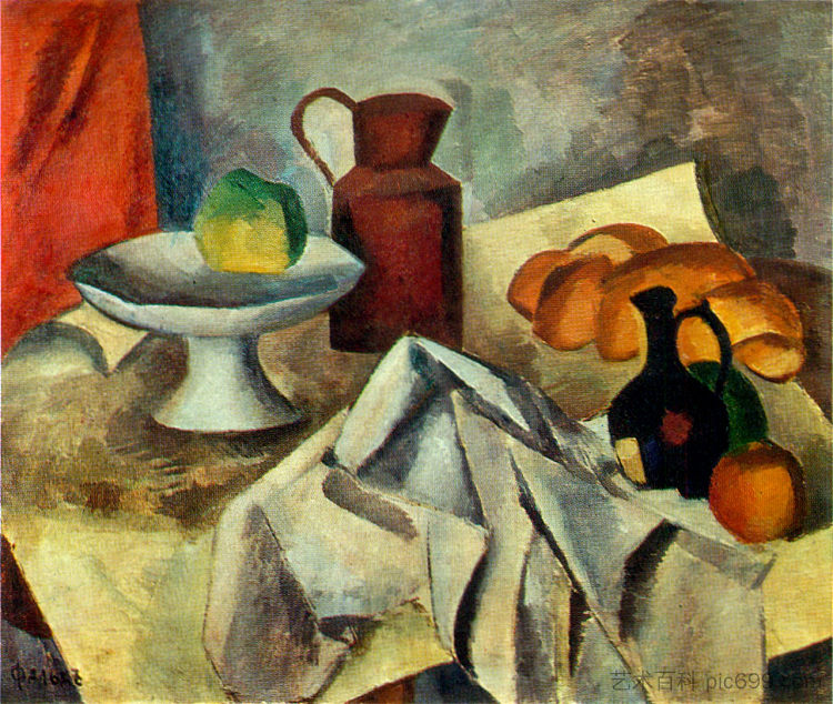 白色桌布上的静物 Still life on a white tablecloth (1914)，罗伯特·福克