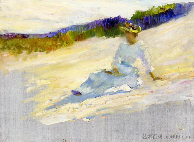 阳光， 海滩上的女孩， 阿瓦隆 Sunlight, Girl on Beach, Avalon (1893)，罗伯特·亨利