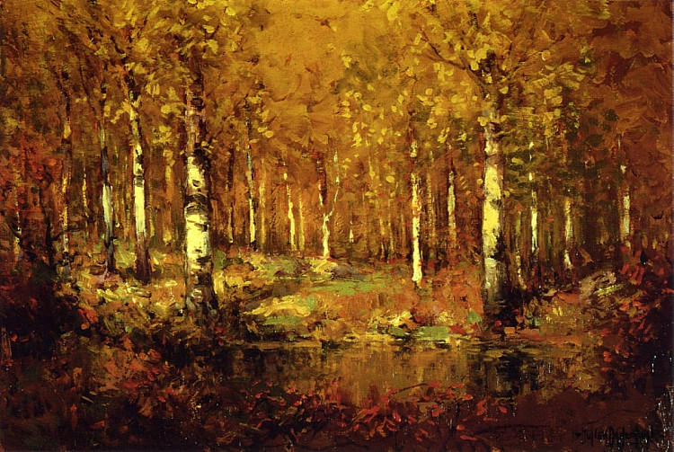 秋桦树，中央公园 Autumn Birches, Central Park (1909)，罗伯特·朱利安