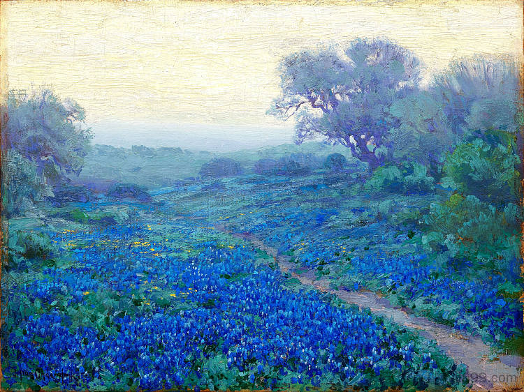 日出时的蓝帽 Bluebonnets at Sunrise (1917)，罗伯特·朱利安