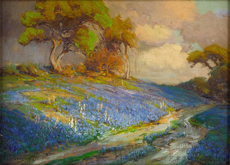 傍晚在蓝帽，西南德克萨斯州 Late Afternoon in the Bluebonnets, S. W. Texas (1913)，罗伯特·朱利安