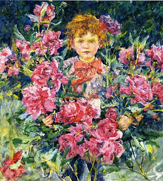 男孩与红牡丹 Boy with Red Peonies (1910)，罗伯特·刘易斯·里德