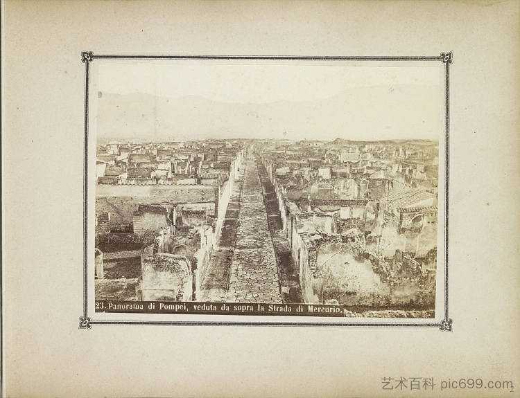 庞贝遗迹的视图,中间是水星海峡 View of the remains of Pompeii with the Strait of Mercury in the middle (c.1860),罗伯托·里夫