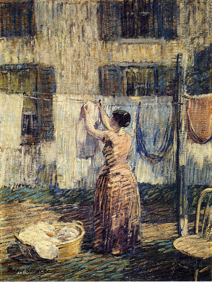 女人挂衣服 Woman Hanging Out Clothes (1917)，罗伯特·斯宾塞