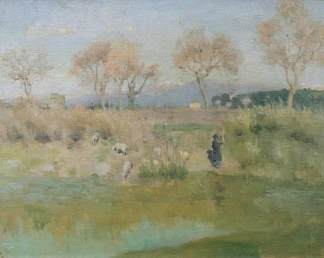 牧羊人景观，靠近罗马马达马别墅 Landscape with Shepherd, near Villa Madama, Rome (1891)，罗杰·弗莱