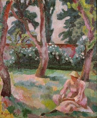 果园，坐在花园里的女人 Orchard, Woman Seated in a Garden (1914)，罗杰·弗莱
