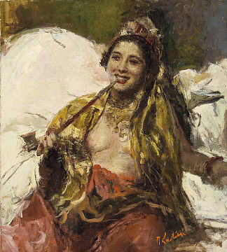 女士与烟斗 Lady with pipe (c.1930)，罗穆亚尔多·洛卡特利