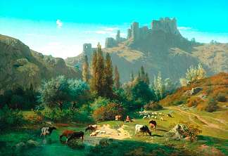 牛的风景 Landscape with Cattle (1856)，罗莎·博纳尔