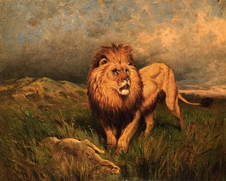 狮子和猎物（也称为杀戮） Lion and Prey (also known as The Kill) (1847)，罗莎·博纳尔