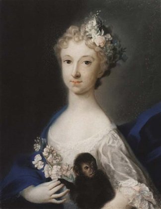 一位女士与猴子的肖像 Portrait of a Lady with a Monkey (c.1721)，罗萨尔巴·卡列拉