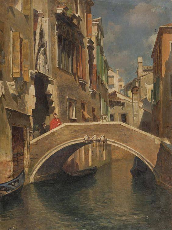 威尼斯的桥与数字 Bridge in Venice with figures，鲁本斯·桑托罗
