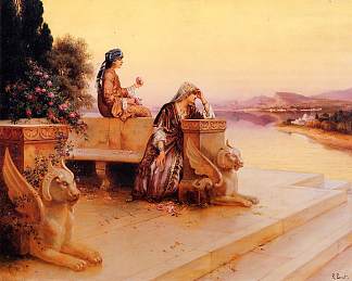 日落时分露台上的优雅阿拉伯女士 Elegant Arab Ladies on a Terrace at Sunset，鲁道夫·恩斯特