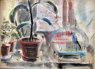 静物与植物和鸟笼 Still Life with Plant and Birdcage (1951)，鲁道夫火焰