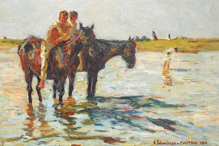 洗澡（河里的马） Bathe (Horses in the River) (1923)，鲁道夫·史怀哲·卡帕纳