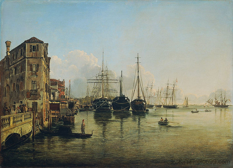 威尼斯新街与贾尔迪尼普布里奇的景色 View of the Strada Nuova against the Giardini Pubblici in Venice (1834; Venice,Italy  )，鲁道夫·冯阿尔特