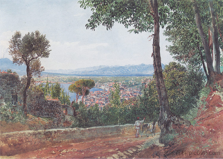 那不勒斯湾的城堡 Castellammare on the Gulf of Naples (1835; Castellammare Di Stabia,Italy ),鲁道夫·冯阿尔特
