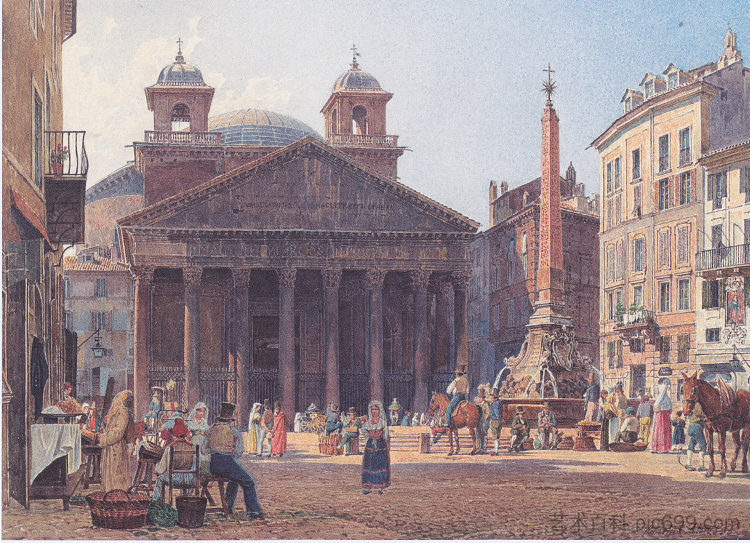 罗马的万神殿和罗通达广场 The Pantheon and the Piazza della Rotonda in Rome (1835; Rome,Italy  )，鲁道夫·冯阿尔特