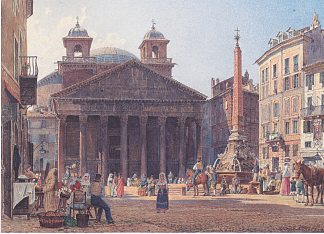 罗马的万神殿和罗通达广场 The Pantheon and the Piazza della Rotonda in Rome (1835; Rome,Italy                     )，鲁道夫·冯阿尔特