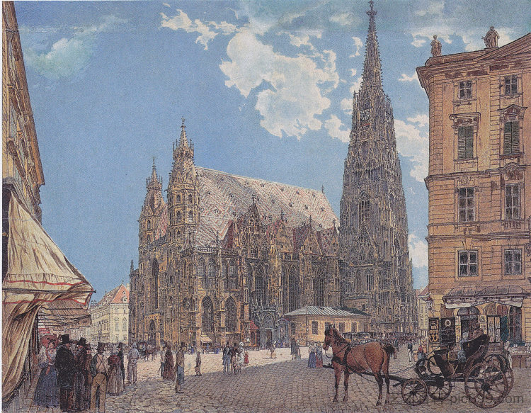 维也纳圣斯蒂芬大教堂 The St. Stephen's Cathedral in Vienna (c.1831; Wien,Austria ),鲁道夫·冯阿尔特