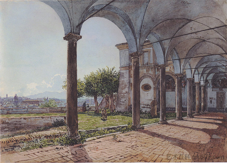 从罗马圣欧诺弗里奥修道院看 View from the Monastery of Sant 'Onofrio in Rome (1835; Rome,Italy ),鲁道夫·冯阿尔特