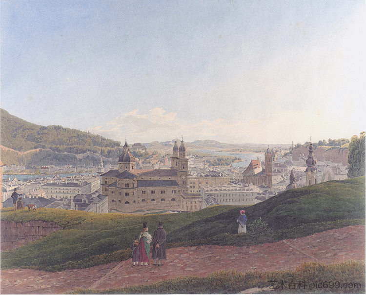 萨尔茨堡的景色 View of Salzburg (1831; Salzburg / Herrenau,Austria  )，鲁道夫·冯阿尔特