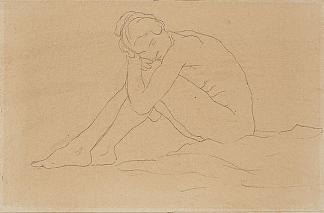 坐着的女性裸体紧握膝盖 Seated female nude clasping her knees (1920)，鲁珀特·巴尼