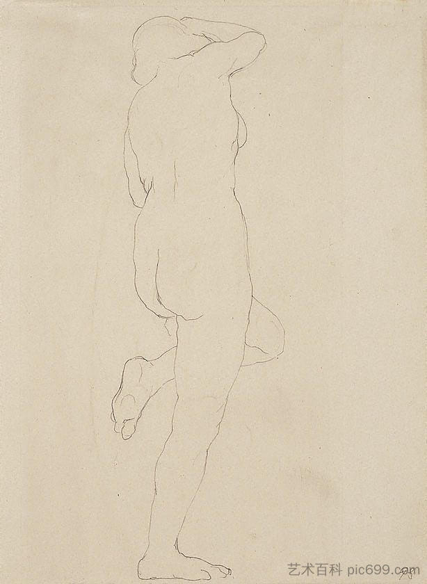 站立的女性裸体，左腿抬起 Standing female nude, left leg raised (1920)，鲁珀特·巴尼