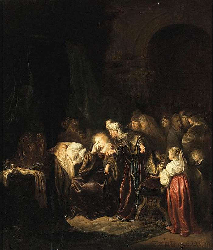 大卫和巴特谢巴为他们死去的儿子哀悼 David and Batsheba mourning over Their Dead Son (c.1640 - c.1645)，所罗门·科宁克