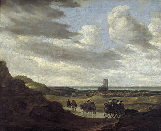 沙丘景观与游客在艾格蒙德滨海 Duinlandschap Met Reizigers Bij Egmond Aan Zee，所罗门·范·鲁伊斯戴尔