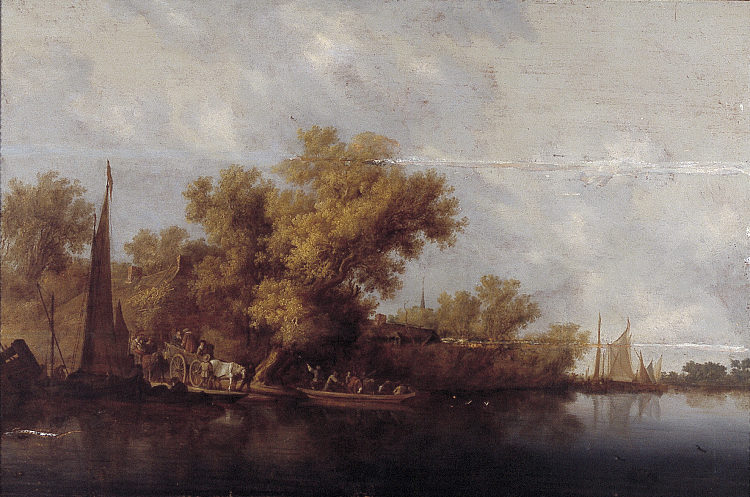 河流景观与渡轮 Rivierlandschap Met Veerboot，所罗门·范·鲁伊斯戴尔